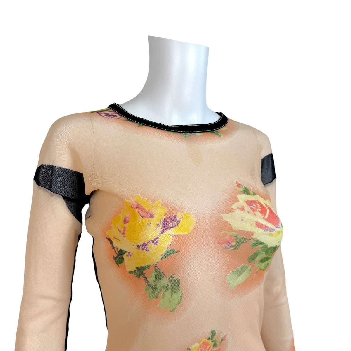 Jean Paul Gaultier Floral Print Mesh Long Sleeve Top