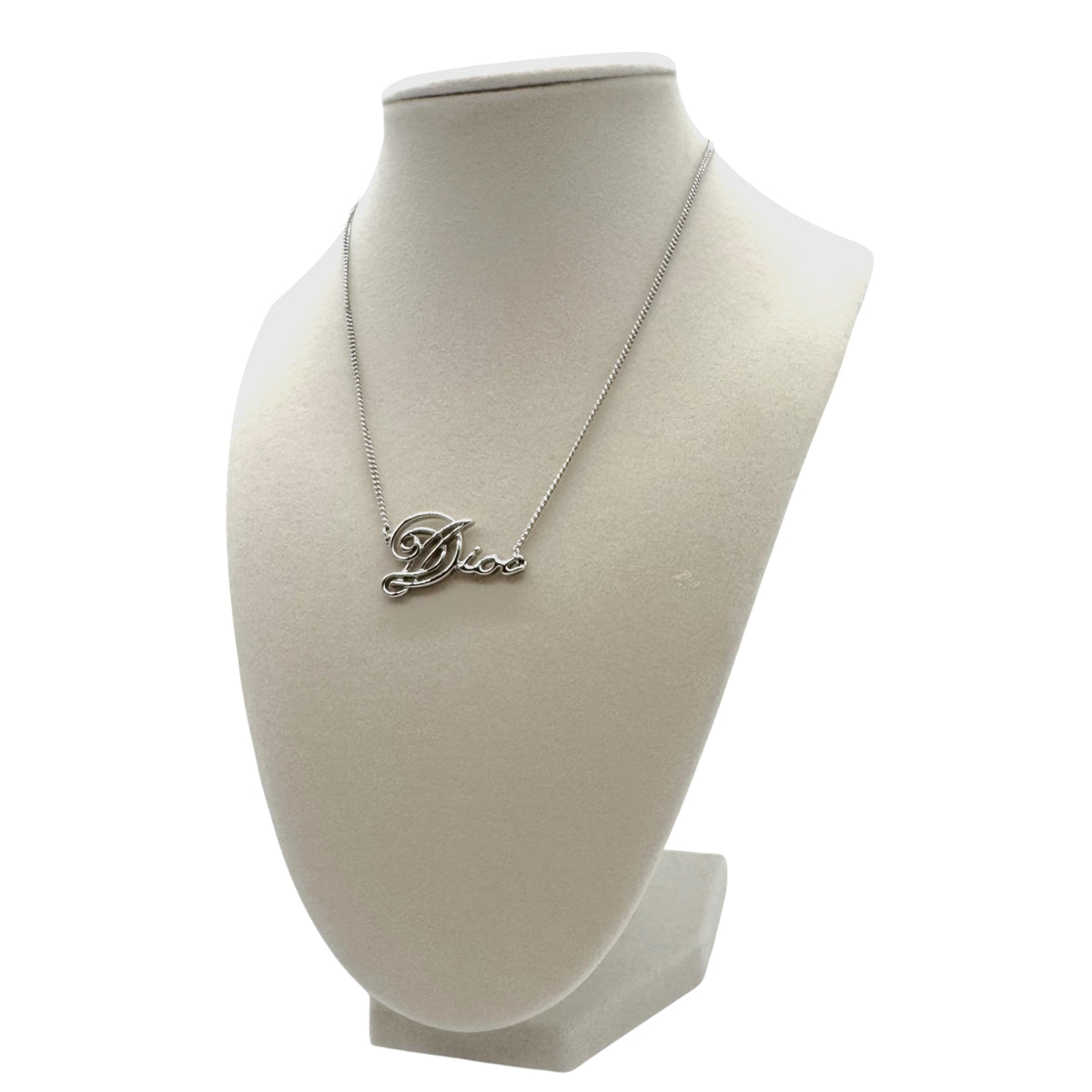 Christian Dior Silver Cursive Spell-Out Necklace