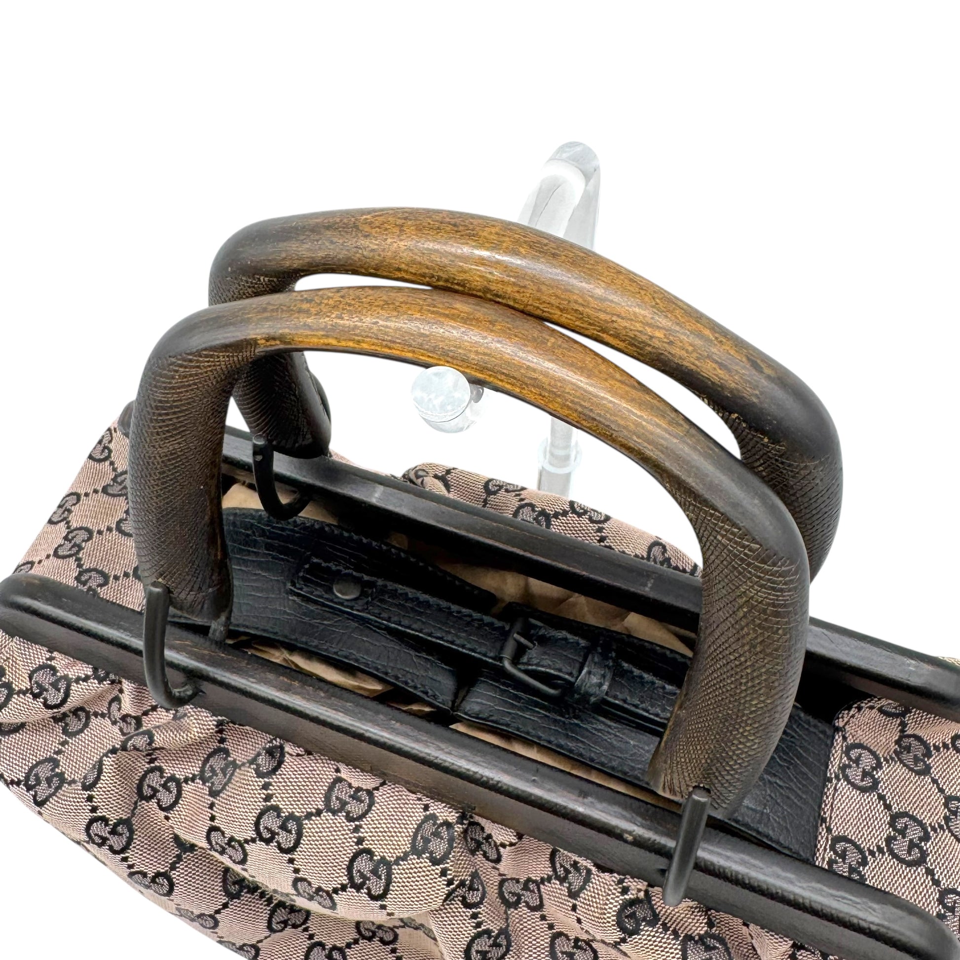 Gucci by Tom Ford Beige & Black Monogram Wooden Handle Bag - Outfit Repeater