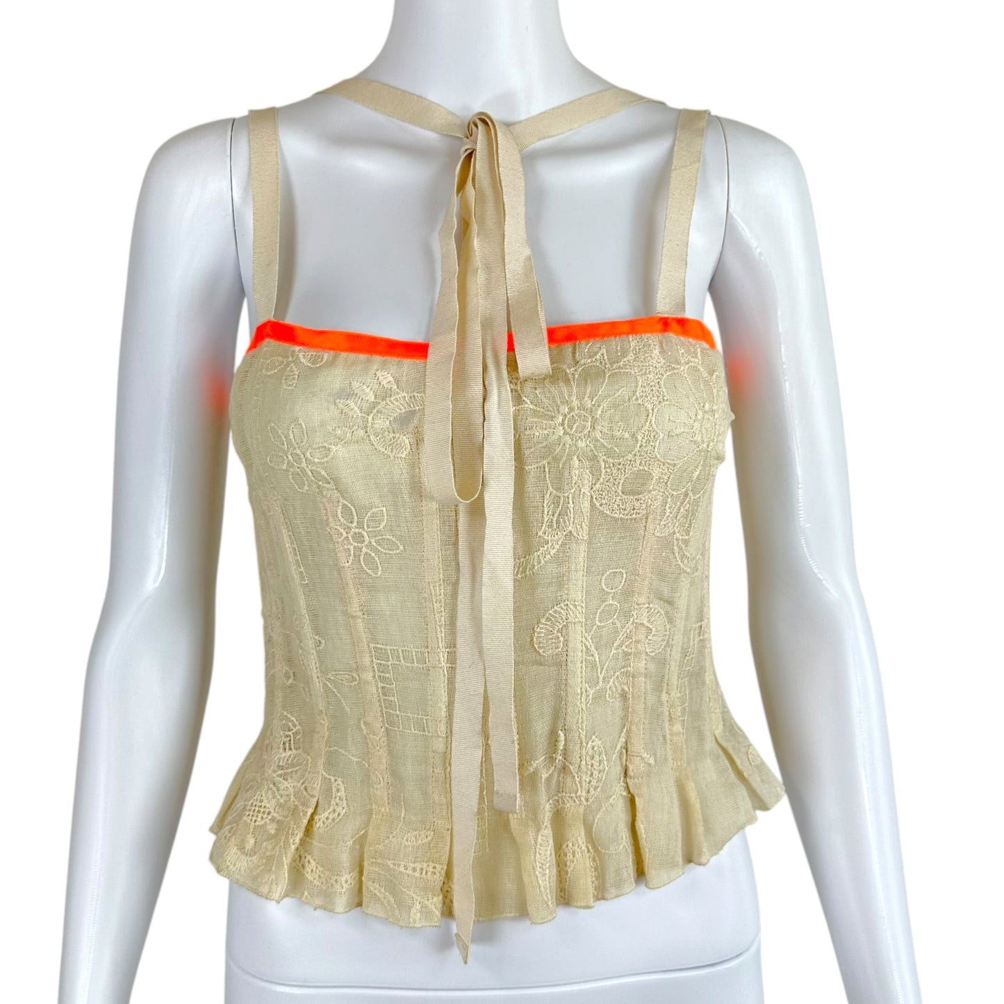 D&G Corset Top Ivory Orange Floral Lace XS