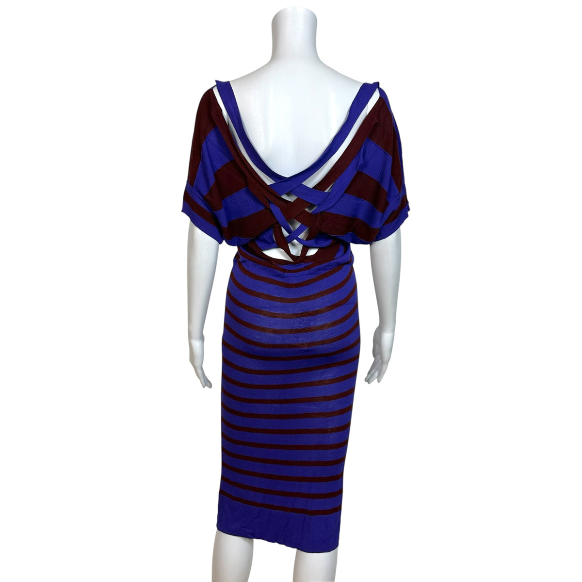 Jean Paul Gautier Purple & Burgundy Striped Open Back Maxi Dress
