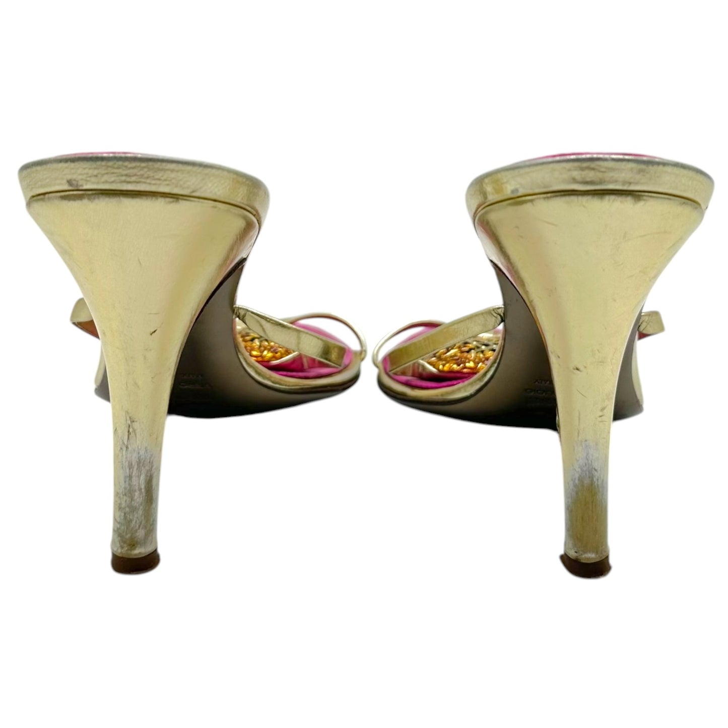 Roberto Cavalli Strappy Heeled Sandals Gold Pink Rose
