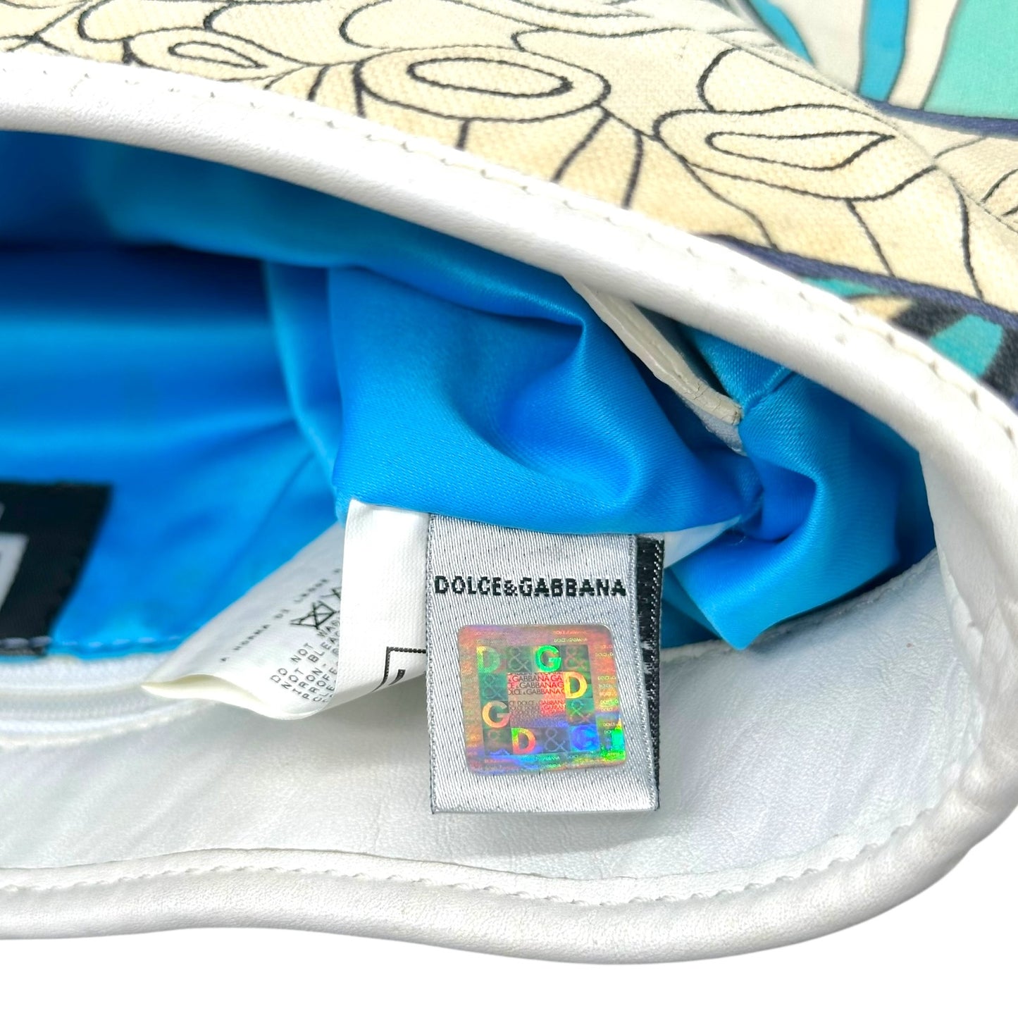 D&G Dolce & Gabbana Blue White Floral Print Shoulder Bag