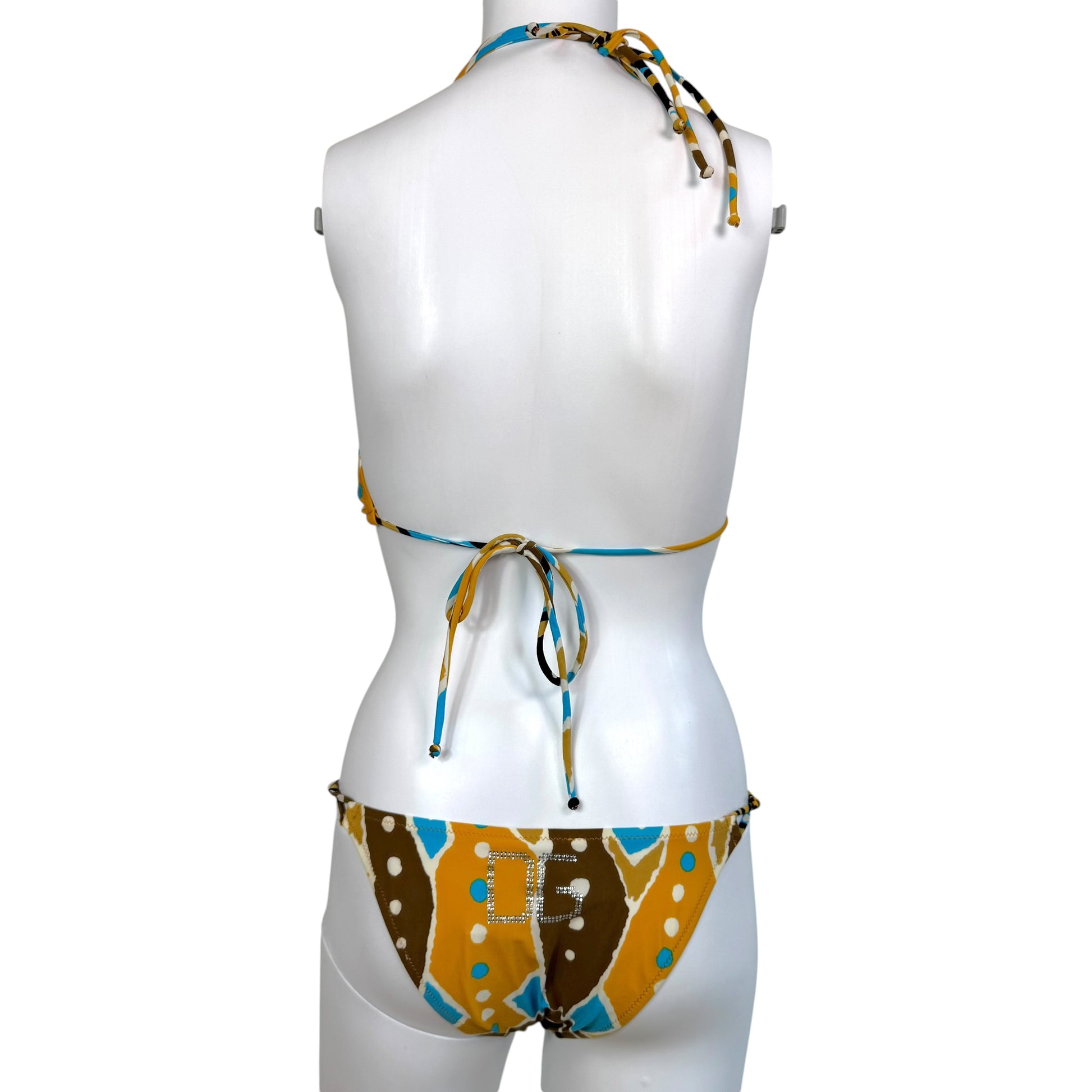 Dolce & Gabbana Bikini Set Turquoise Brown Printed Rhinestone