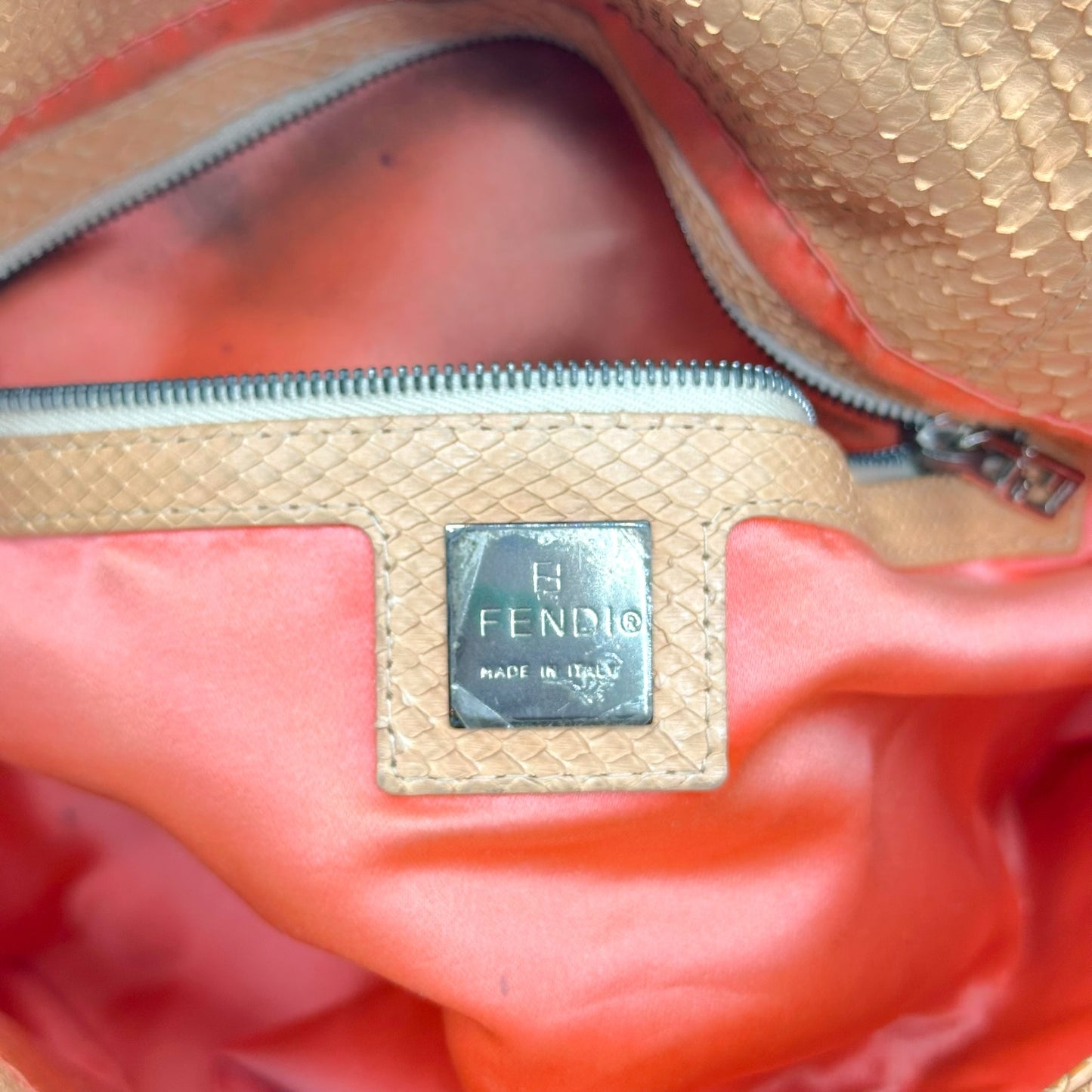 Fendi Salmon Pink Python & Marble Stone Mama Baguette Bag