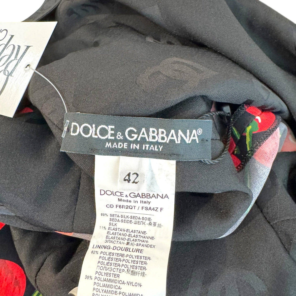 Dolce & Gabbana Black Red Cherry Print Silk Midi Dress