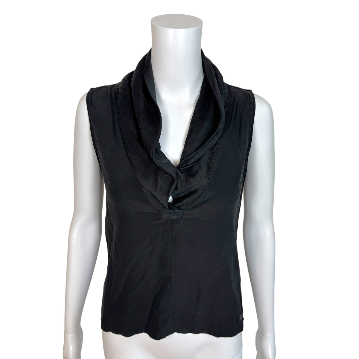 Chanel Black Silk Sleeveless V-Neck Blouse