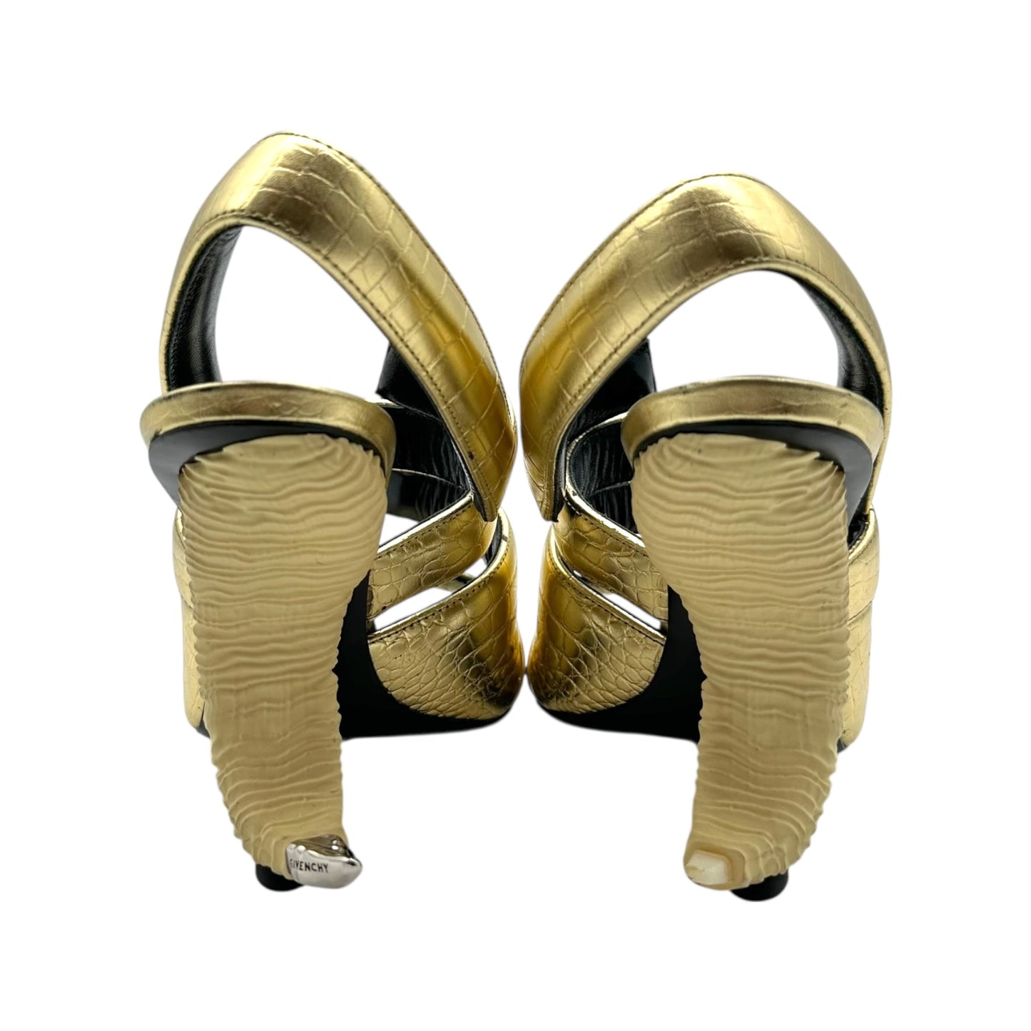 Givenchy Gold Croc Embossed Horn Heels