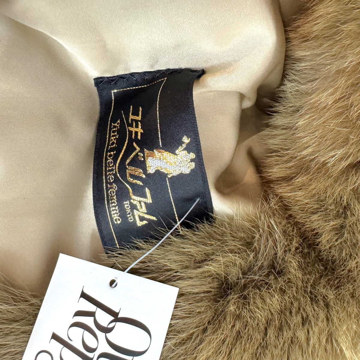 Vintage Fox Fur Coat Khaki Green Open Front 1990s