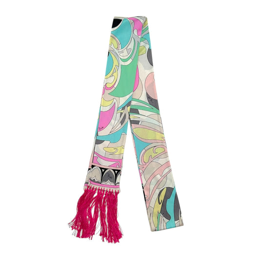 Emilio Pucci Silk Scarf Multicolor Print Fringe Trim