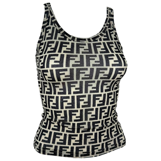 Fendi Ivory & Black Zucca Monogram Mesh Tank Top