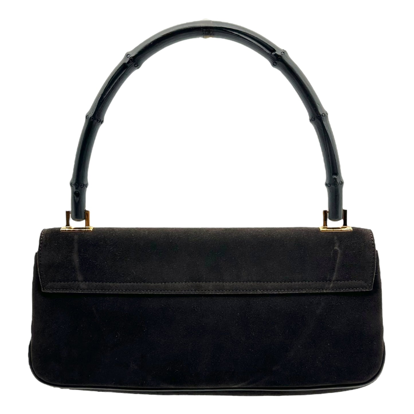 Gucci by Tom Ford Black Suede Bamboo Top Handle East West Bag