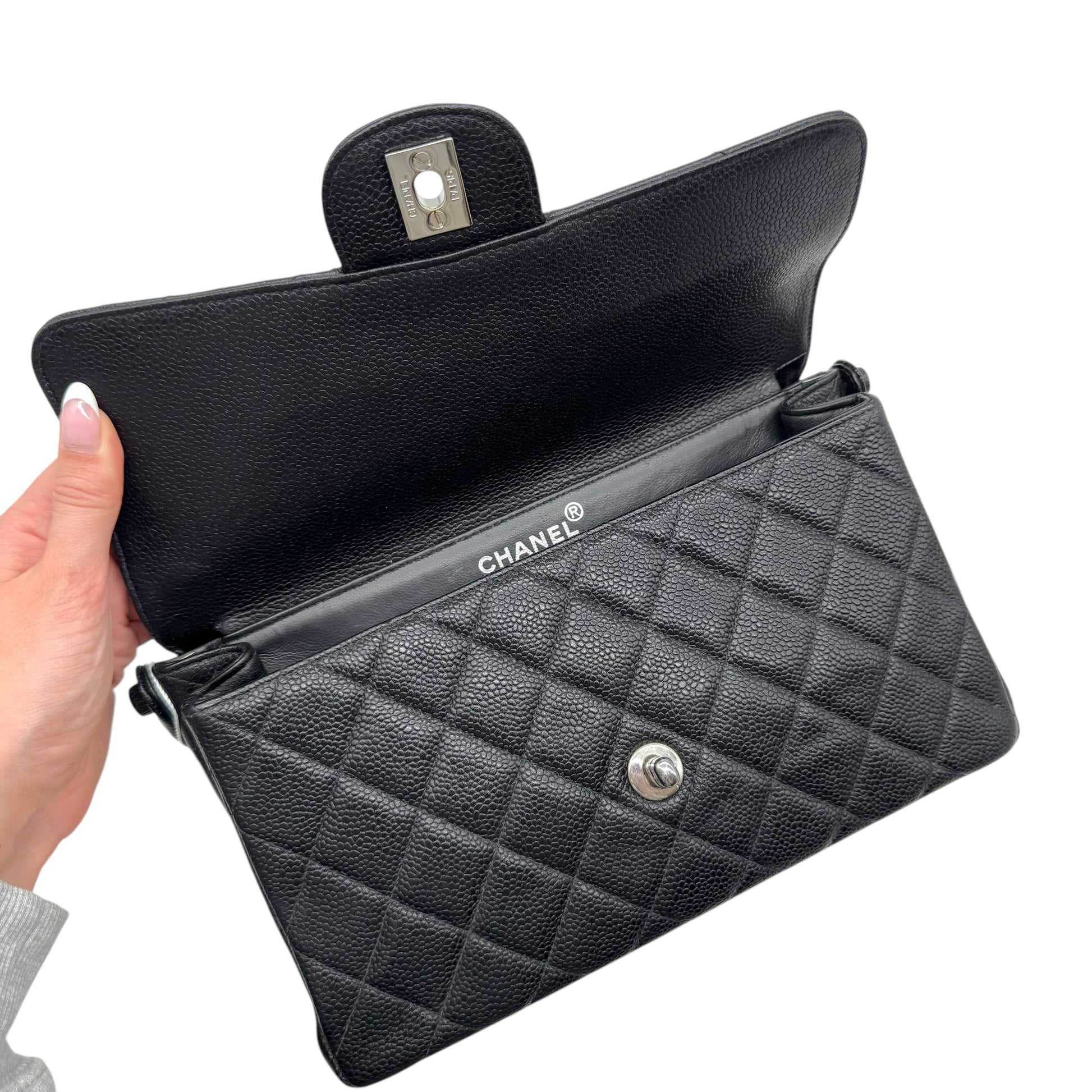 Chanel Black Caviar Leather Medium Flap Bag