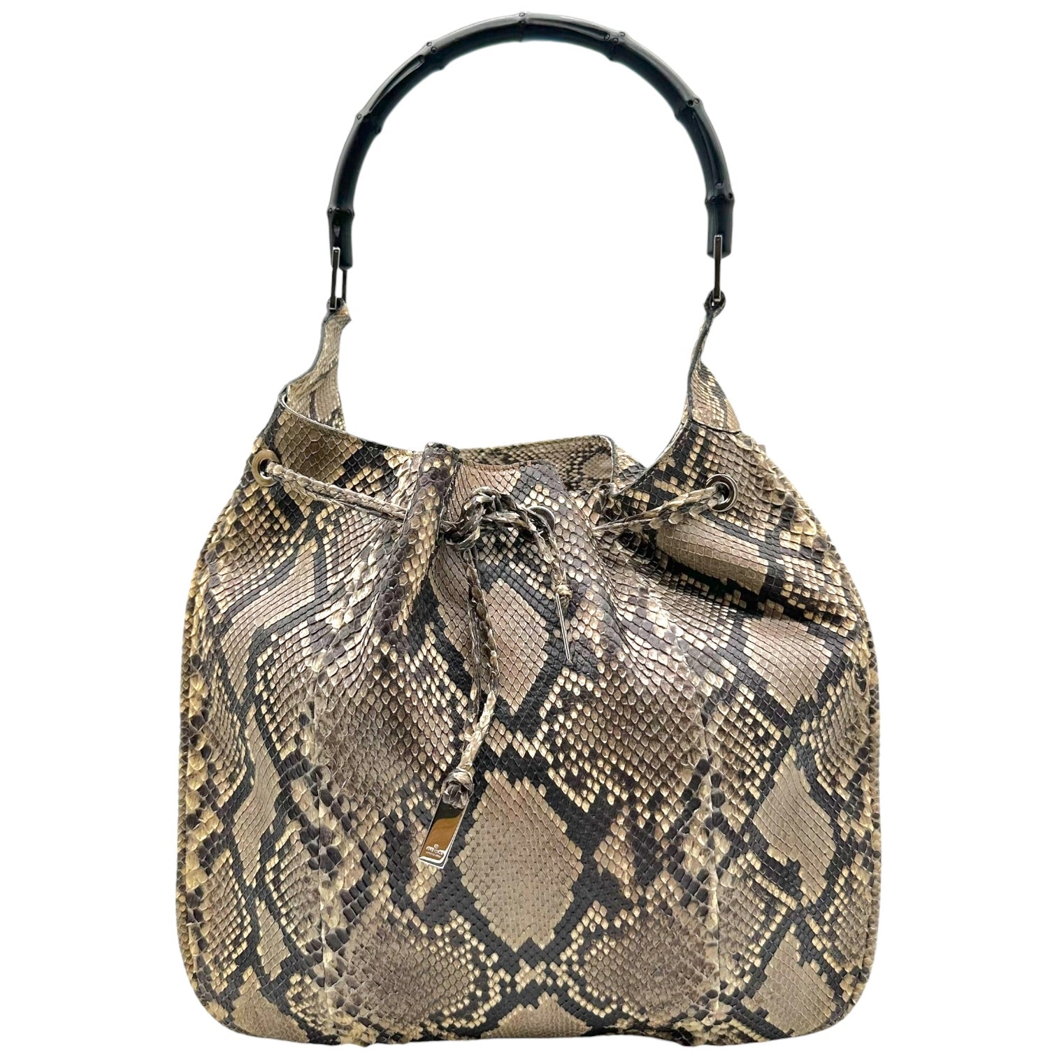 Gucci Brown Python Hobo Bag With Bamboo Handle