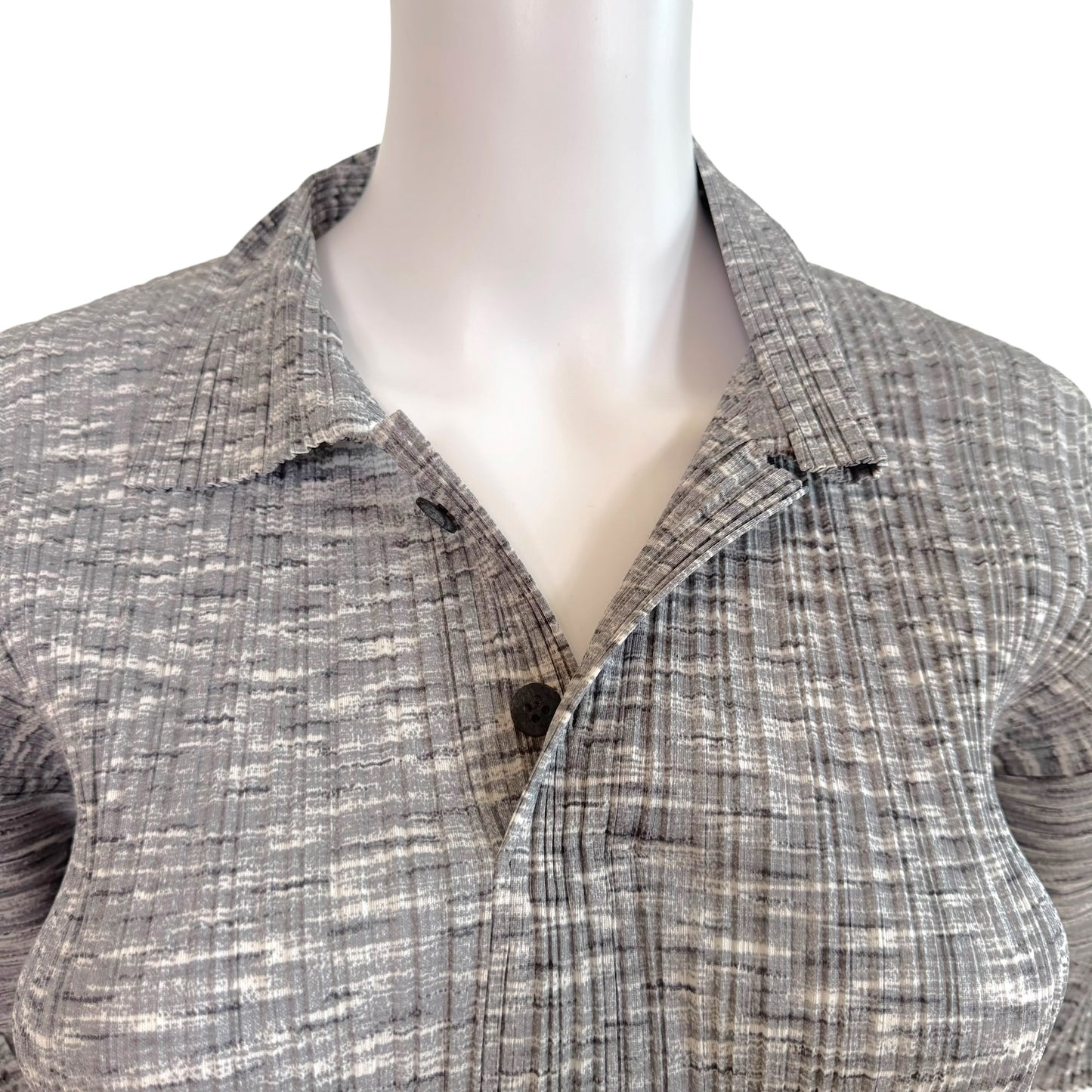 Issey Miyake Pleats Please Light Gray Short Sleeve Polo Top