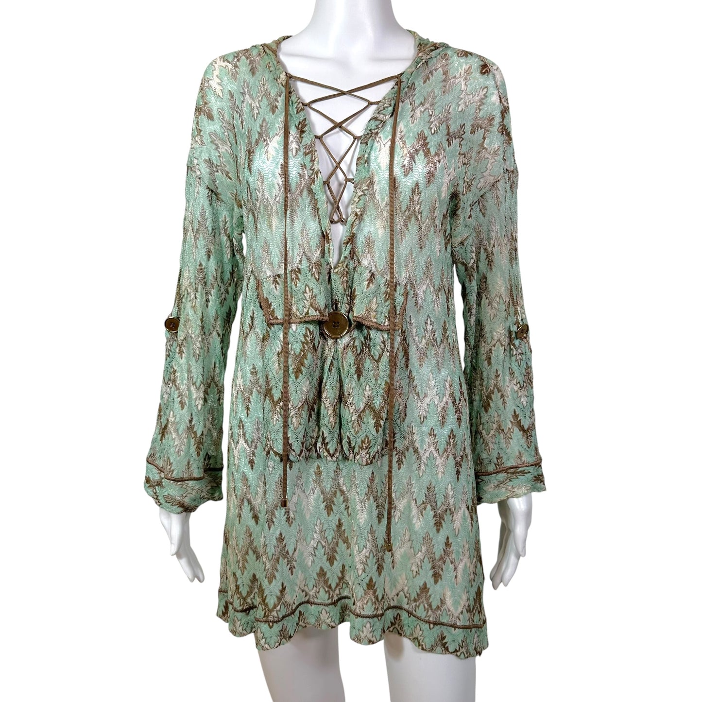 Missoni Mare Turquoise & Brown Hooded Mini Dress