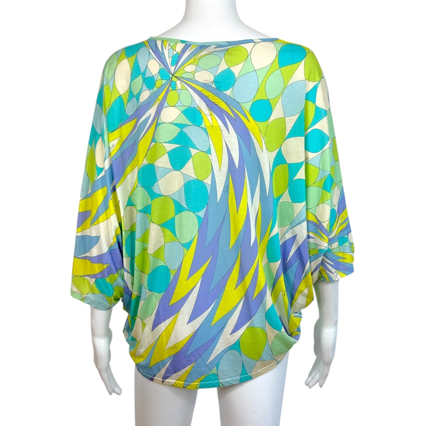 Emilio Pucci Turquoise Green & Purple Printed Dolman Sleeve Blouse Top