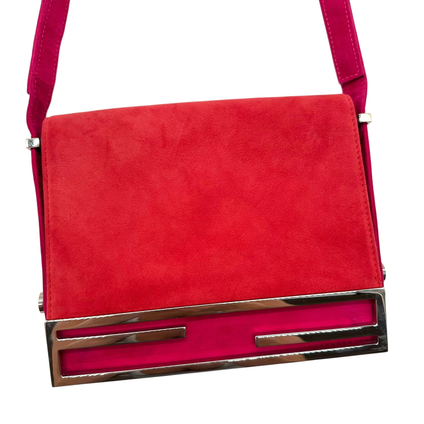 Fendi Convertible Shoulder Bag Pink Red Suede Logo Emblem