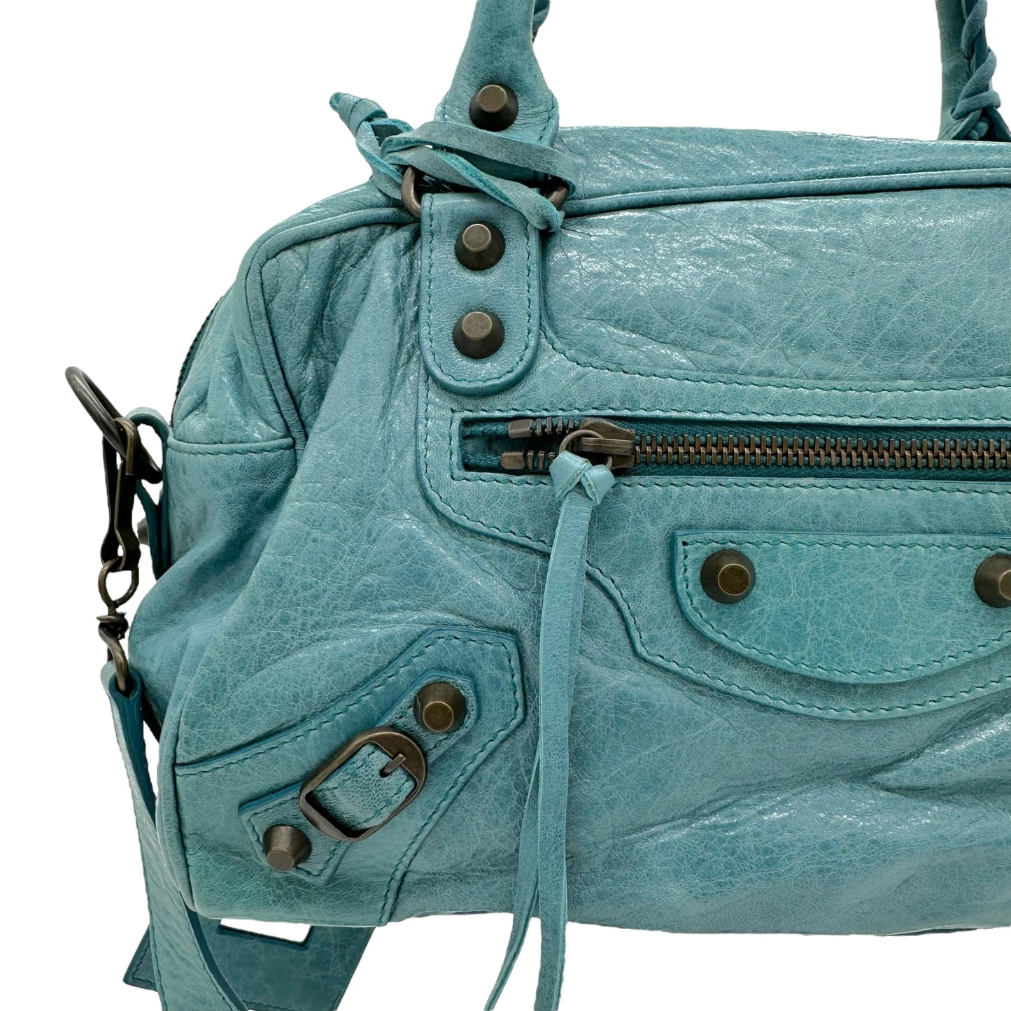 Balenciaga Blue Leather Twiggy City Bag - Outfit Repeater