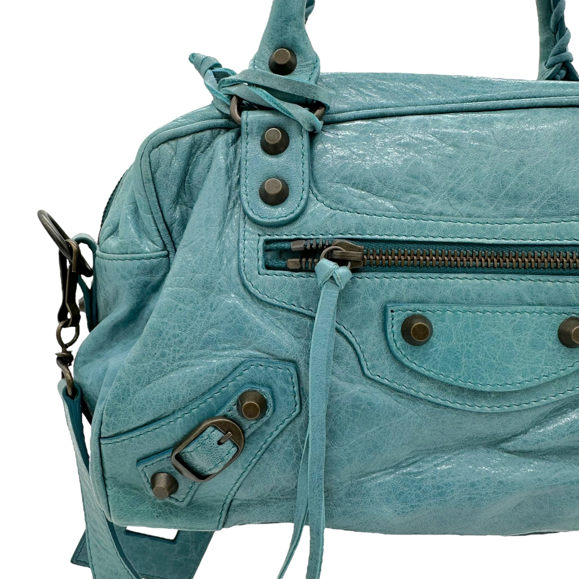 Balenciaga Blue Leather Twiggy City Bag - Outfit Repeater