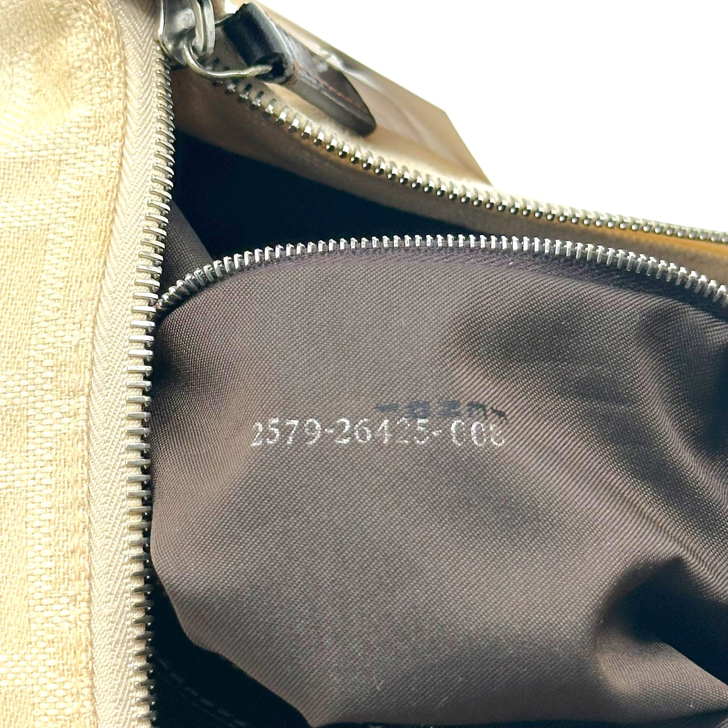 Fendi Ivory Zucca Monogram & Brown Leather XL Mama Front Pocket Baguette Bag