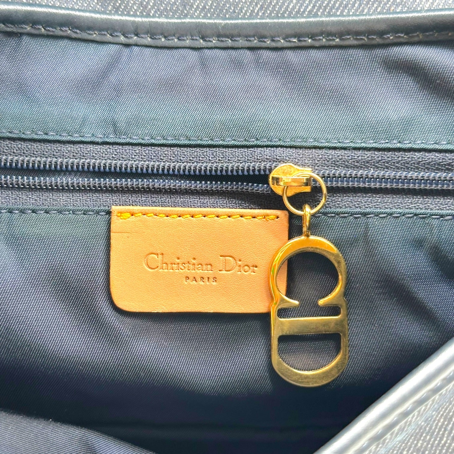 Christian Dior Denim Tan Leather Double Saddle Bag
