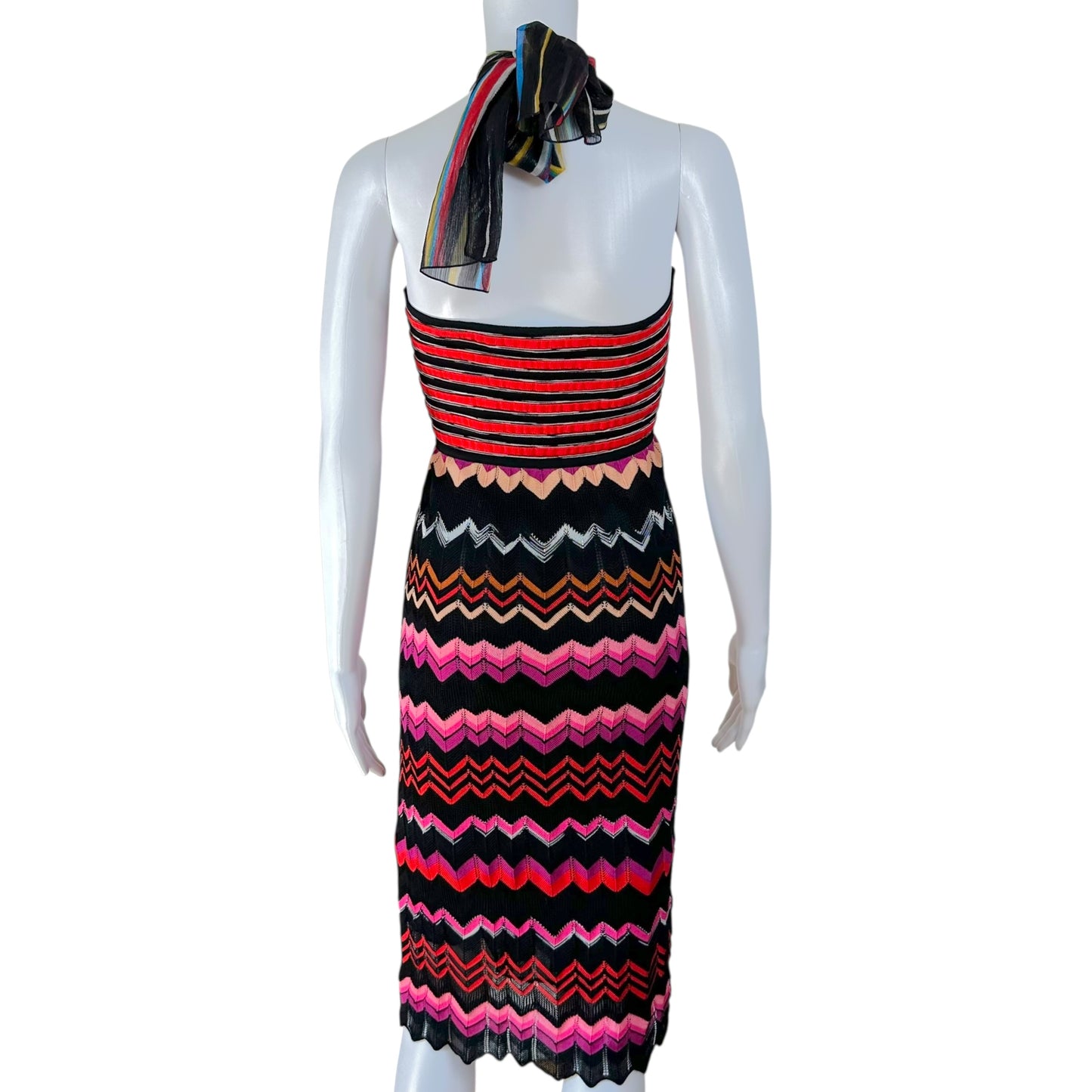 M Missoni Multicolor Chevron Knit Halter Mini Dress