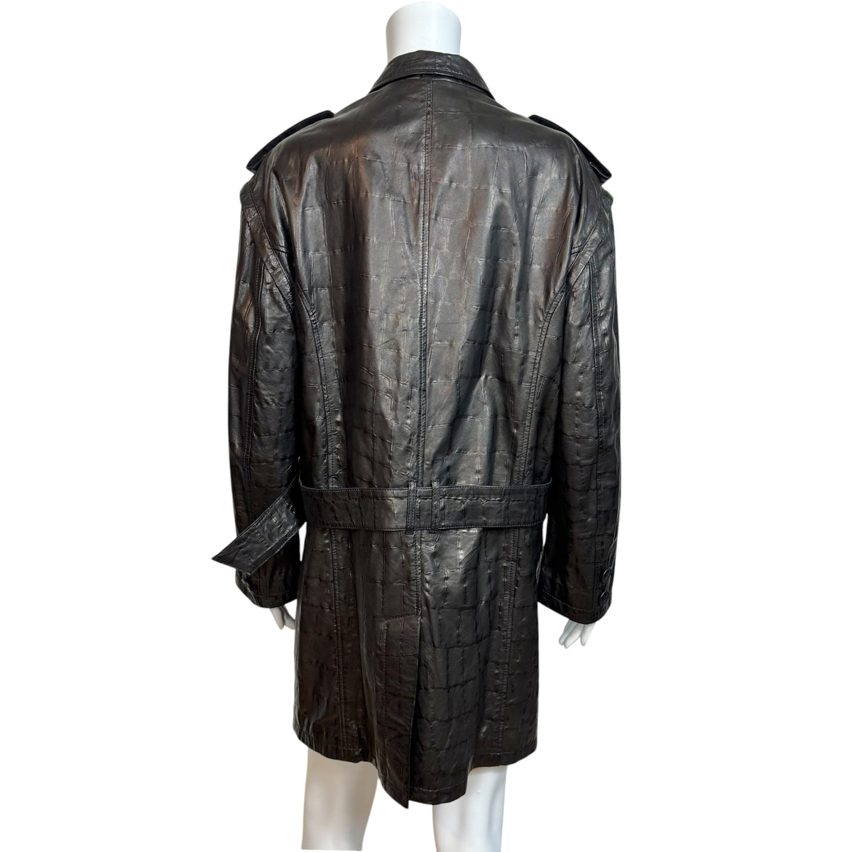 Emporio Armani F/W 2010 Croc Print Black Leather Trench Coat