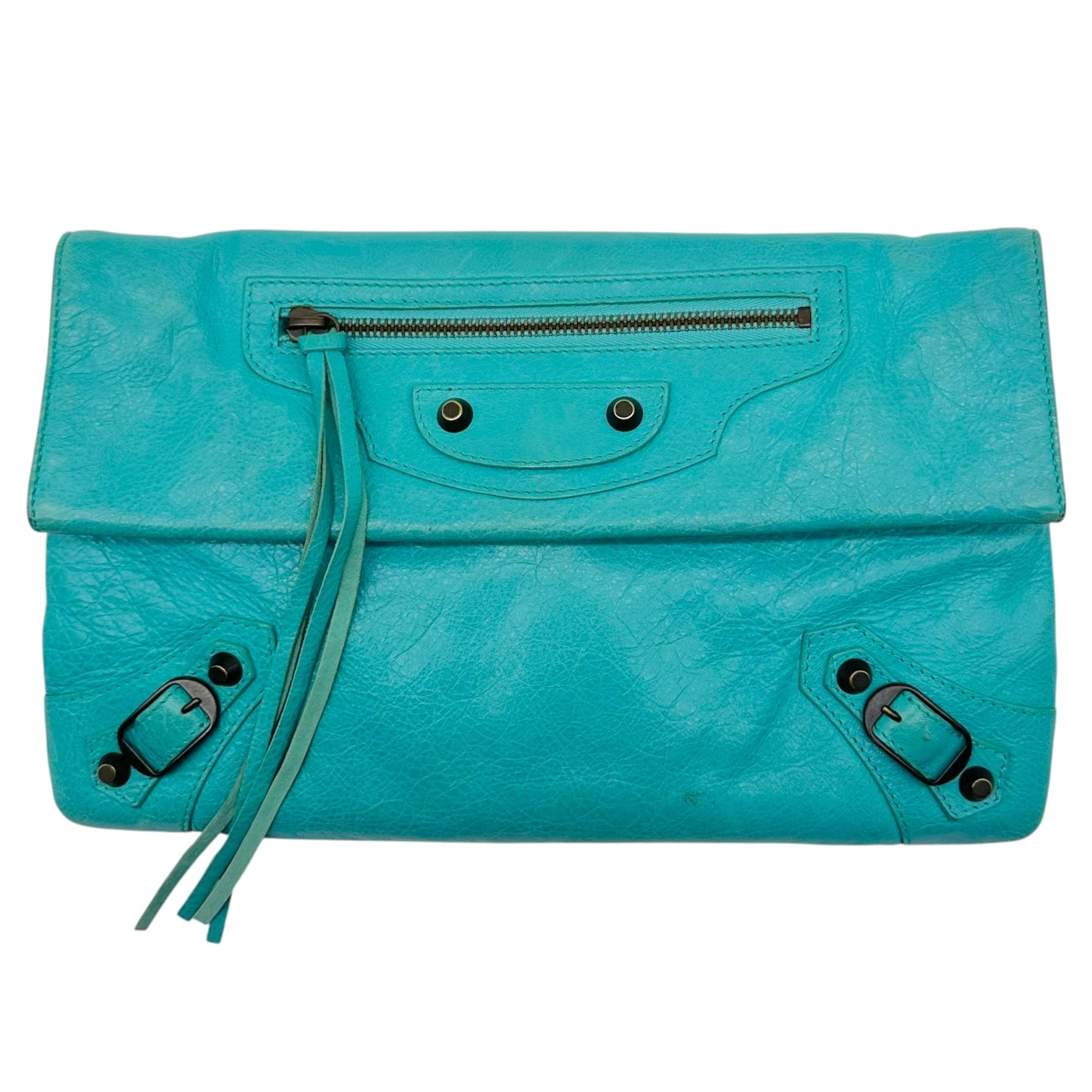 Balenciaga Turquoise Blue City 2-Way Clutch Bag