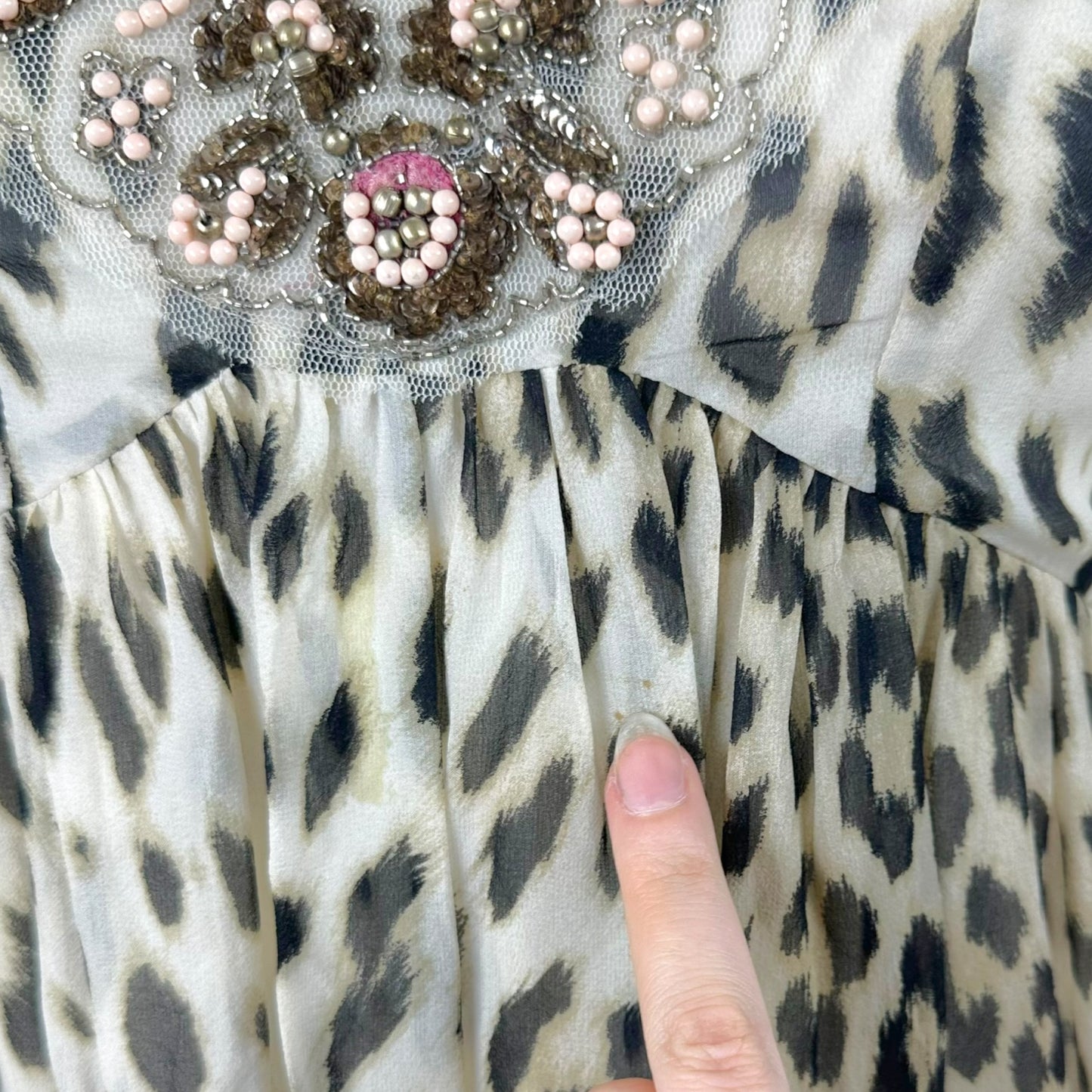 Blumarine Silk Mini Dress Leopard Print Beaded Scoop Neck