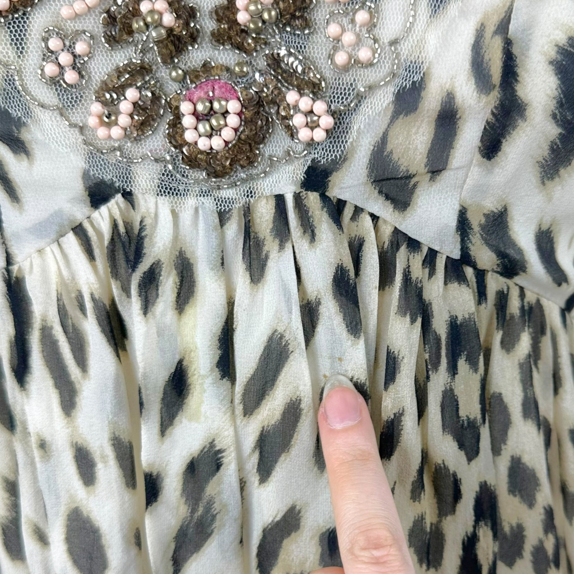 Blumarine Silk Mini Dress Leopard Print Beaded Scoop Neck