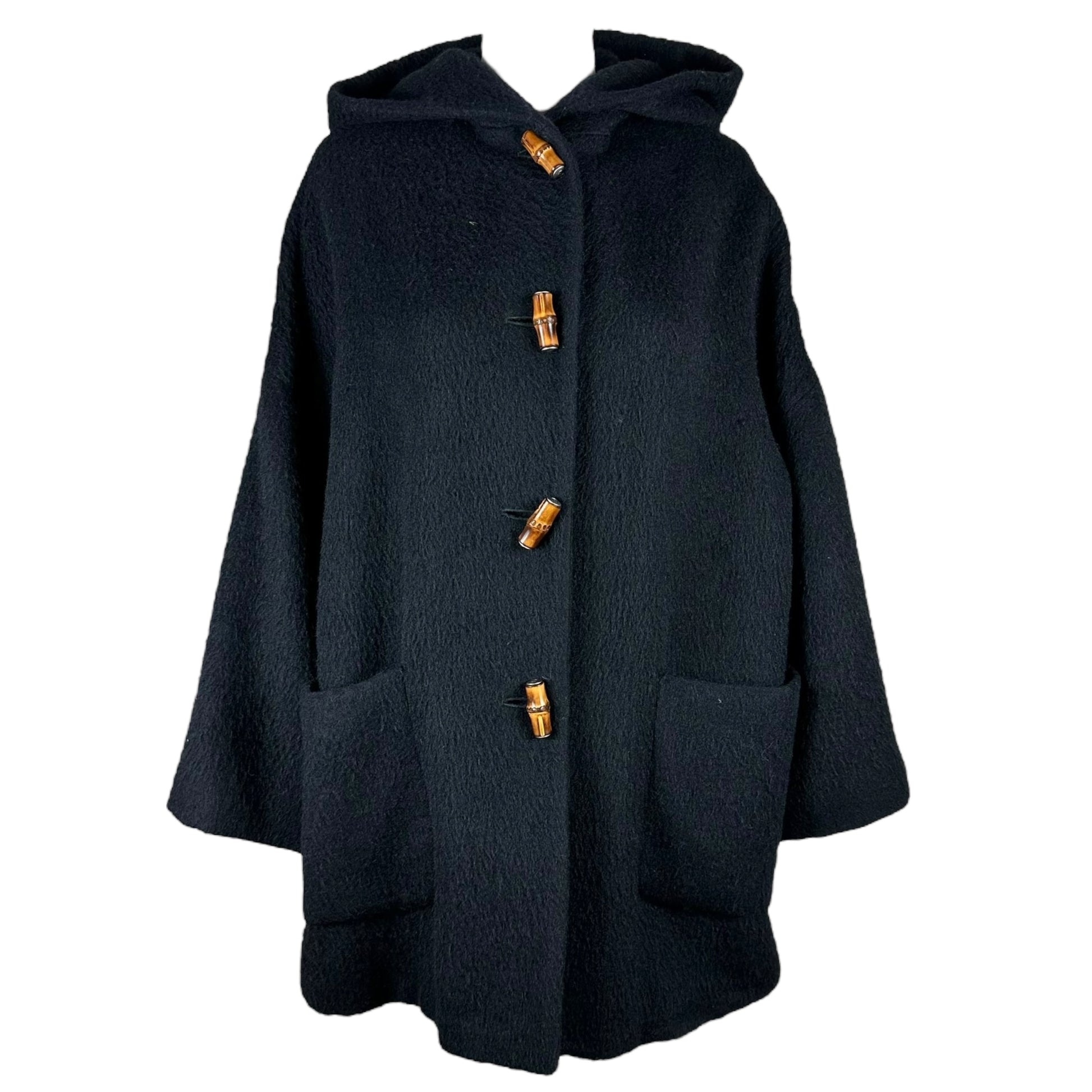 Gucci Bamboo Toggle Coat Black Hooded 1990s Vintage