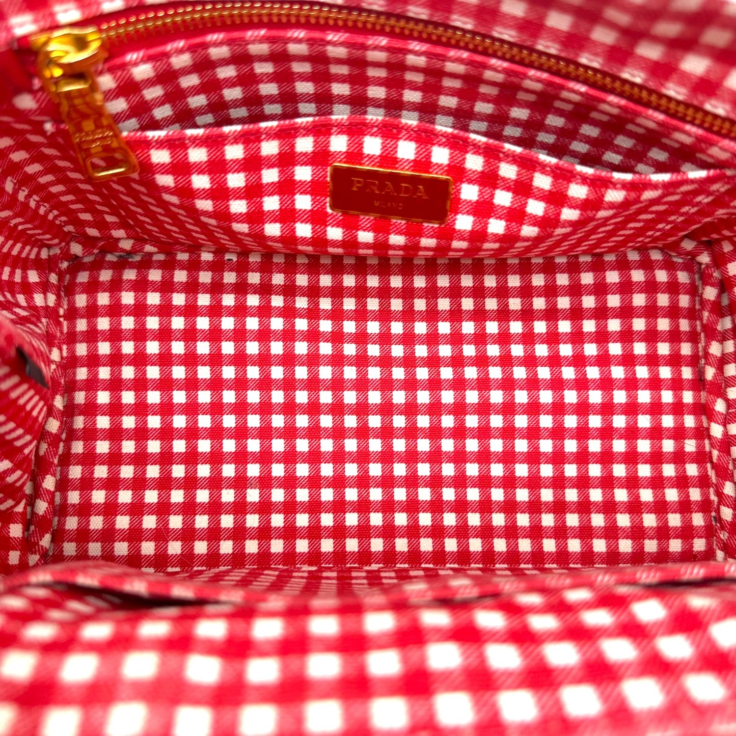Prada Red & White Contrast Stitch Small Canapa 2-Way Tote Bag