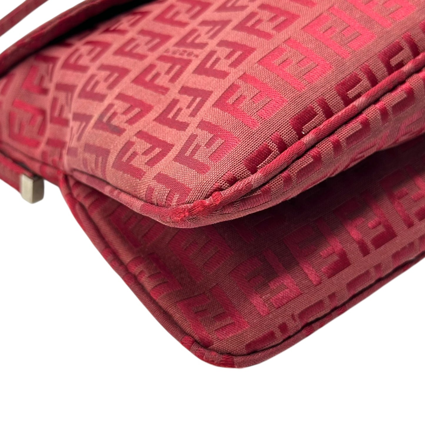 Fendi Red Zucchino Monogram Fold-Over Baguette Bag