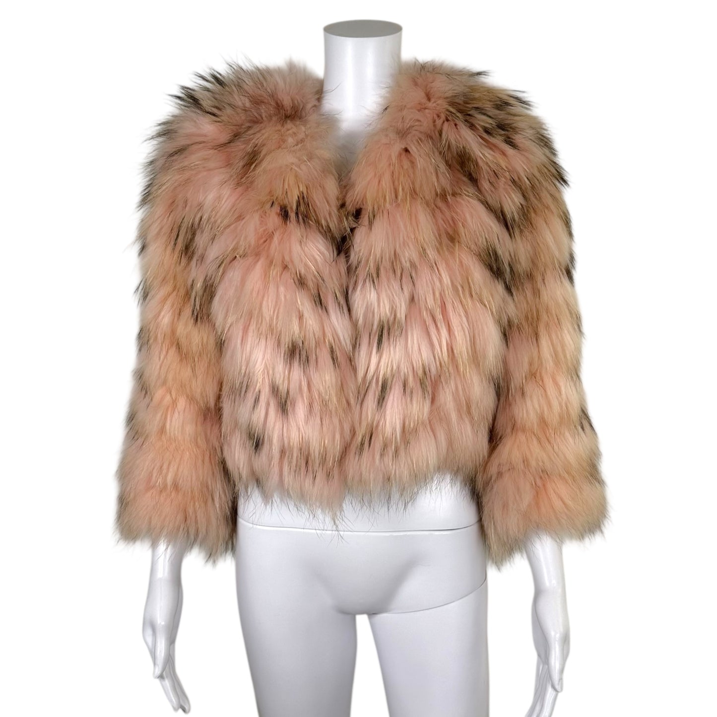 Sonia Rykiel Pink Raccoon Fur 3/4 Sleeve Cropped Jacket