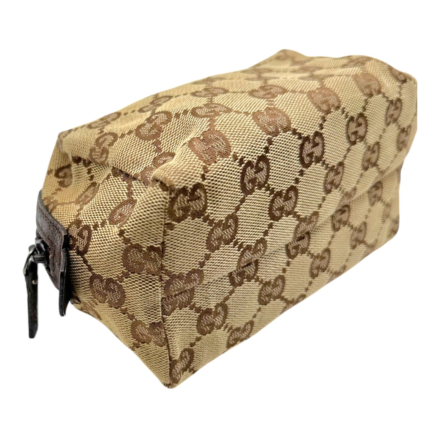 Gucci Cosmetic Pouch Tan Monogram Brown Leather