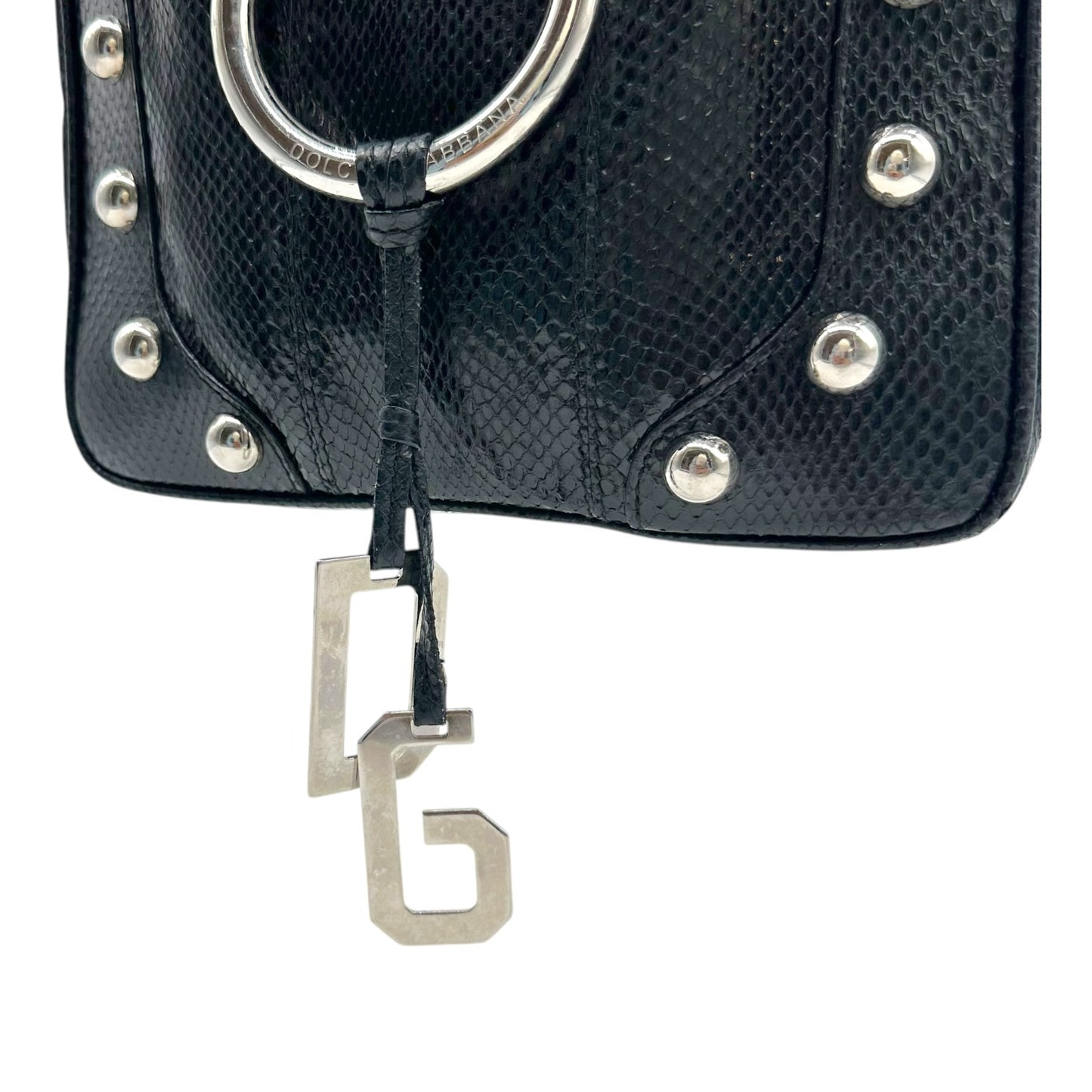 Dolce & Gabbana Black Snakeskin Studded Top Handle Bag