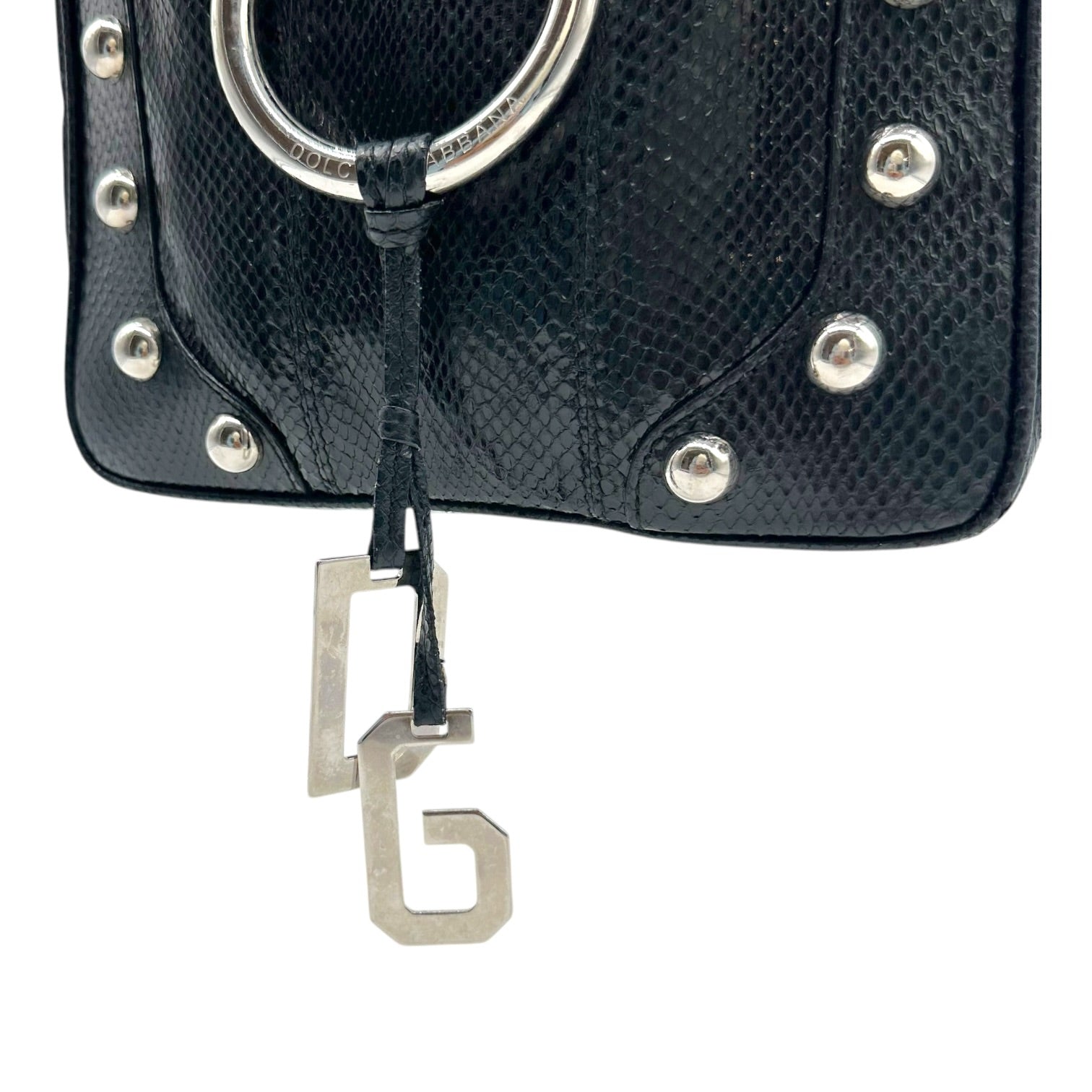 Dolce & Gabbana Black Snakeskin Studded Top Handle Bag