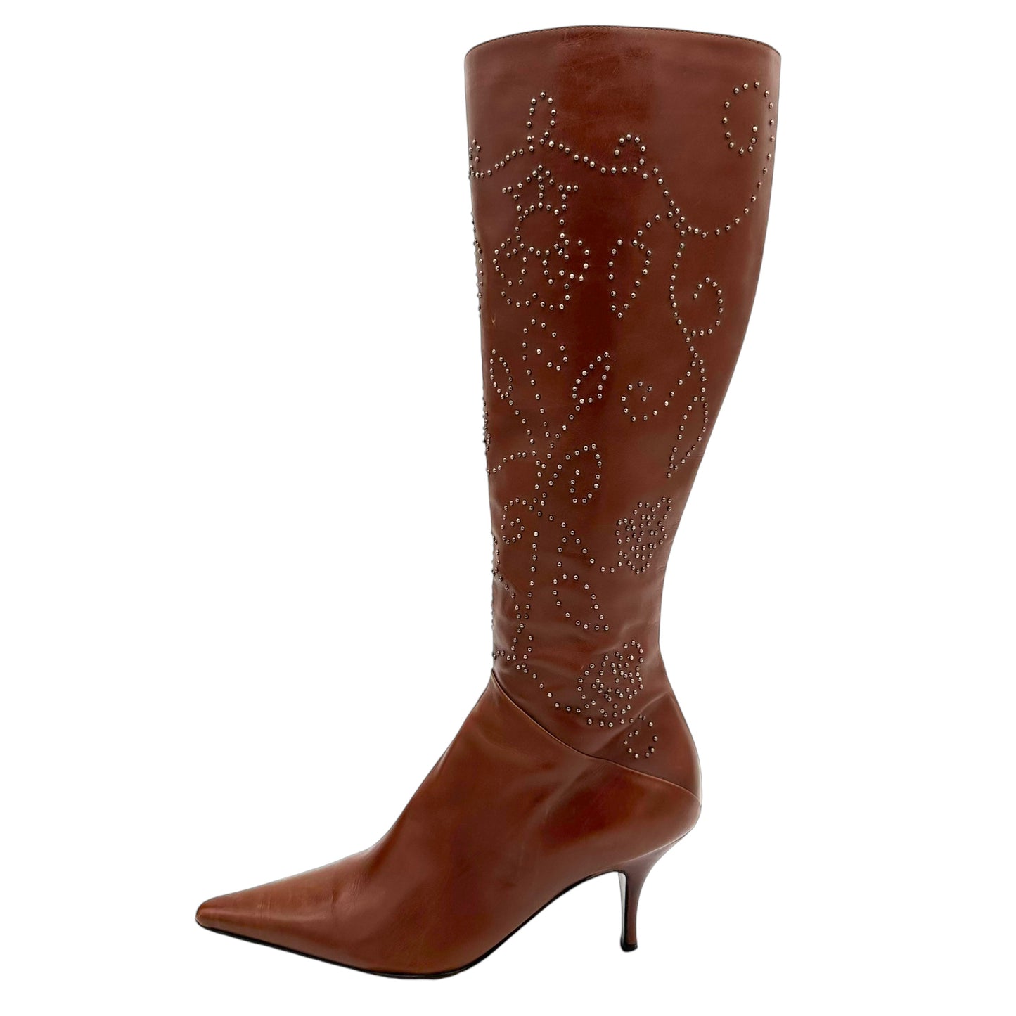Oscar de la Renta Brown Studded Leather Boots - Outfit Repeater
