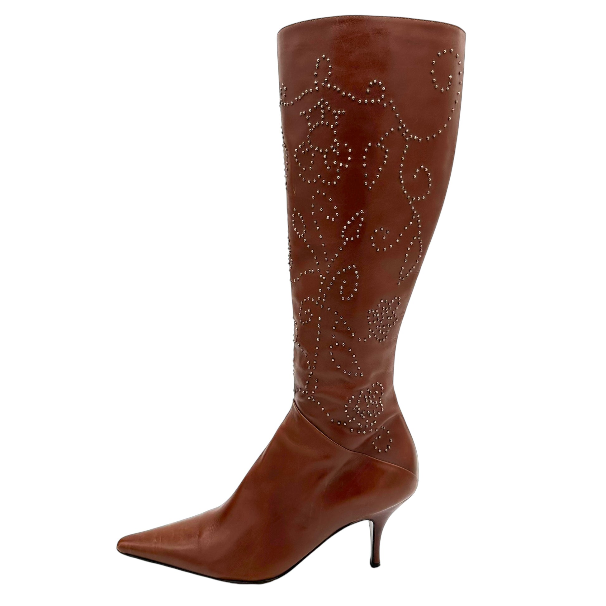 Oscar de la Renta Brown Studded Leather Boots - Outfit Repeater