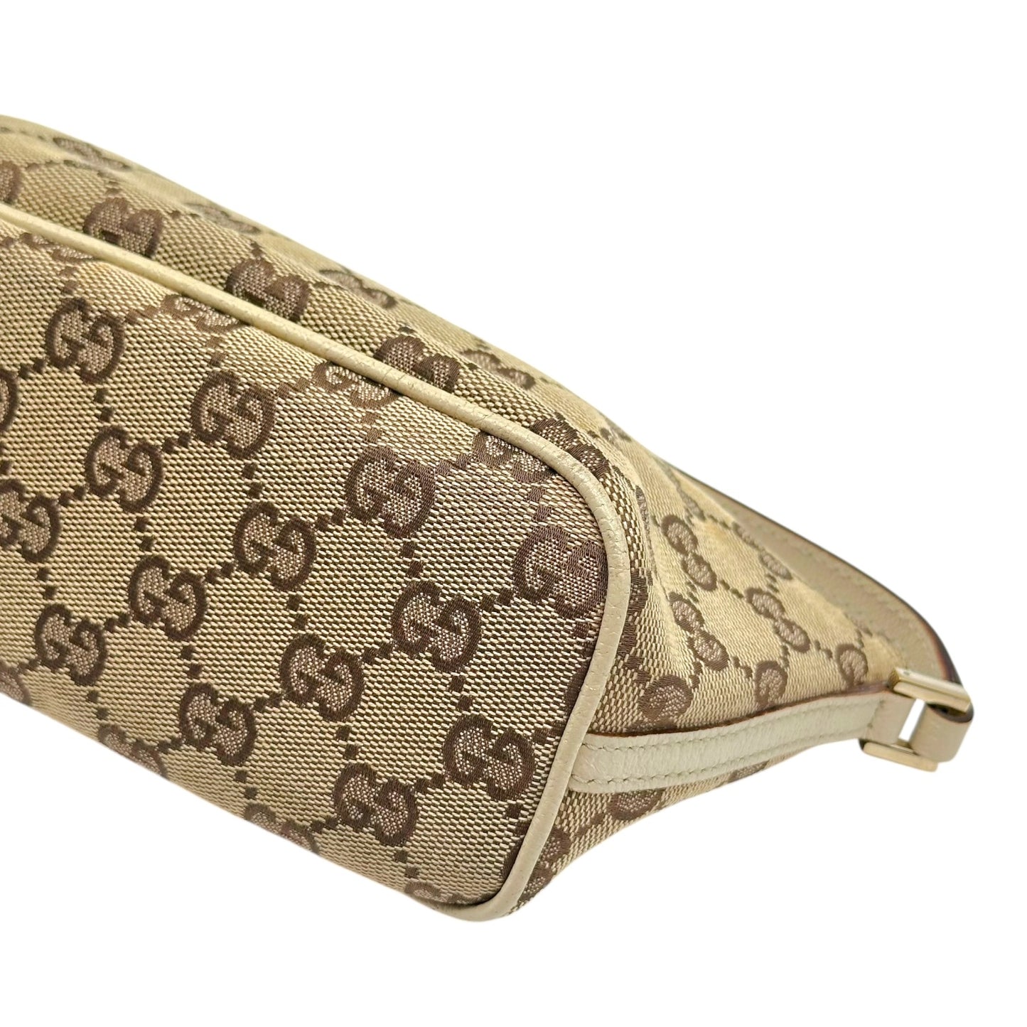 Gucci Tan Monogram & Ivory Leather Boat Pochette Bag