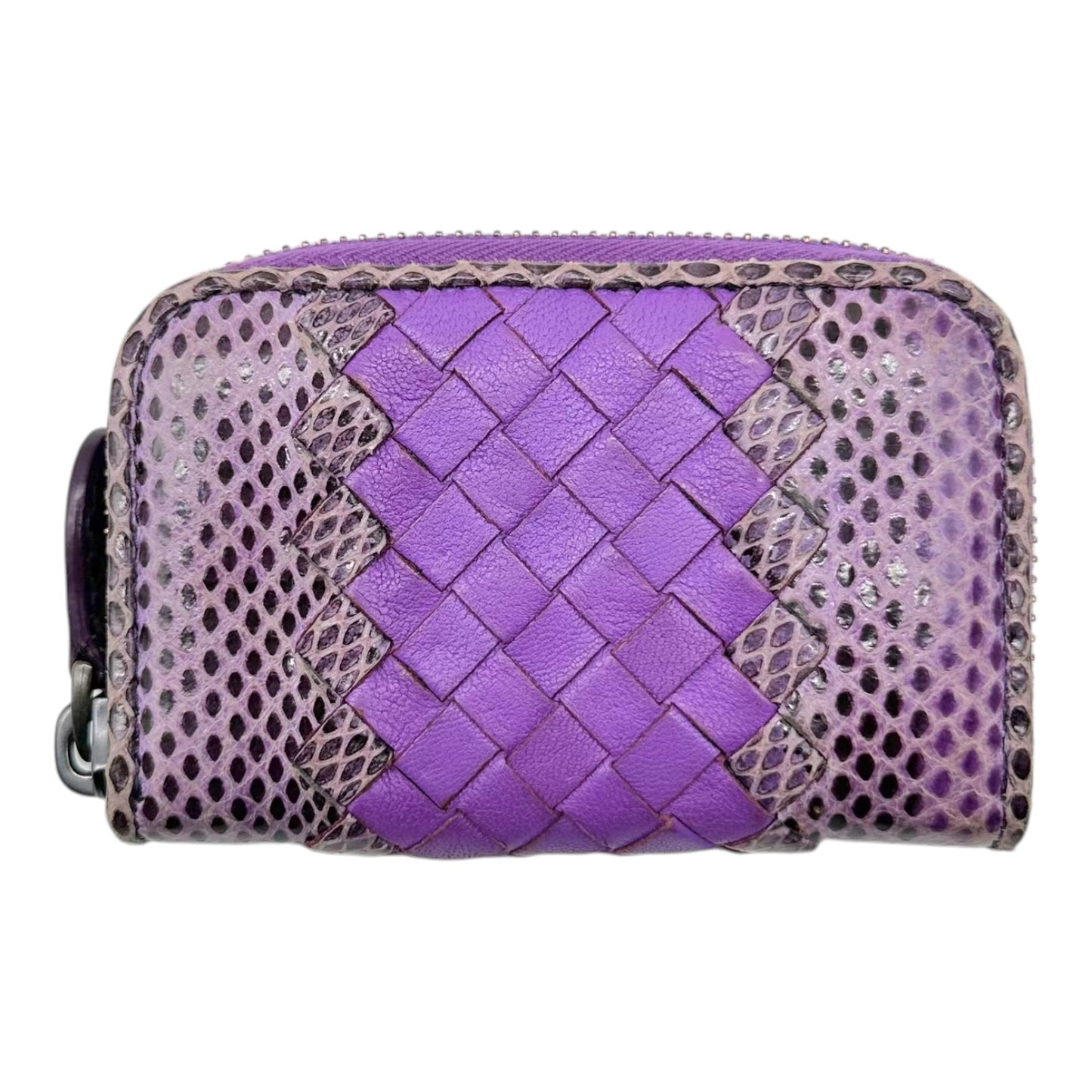 Bottega Veneta Mini Zip Wallet Purple Snakeskin Intrecciato