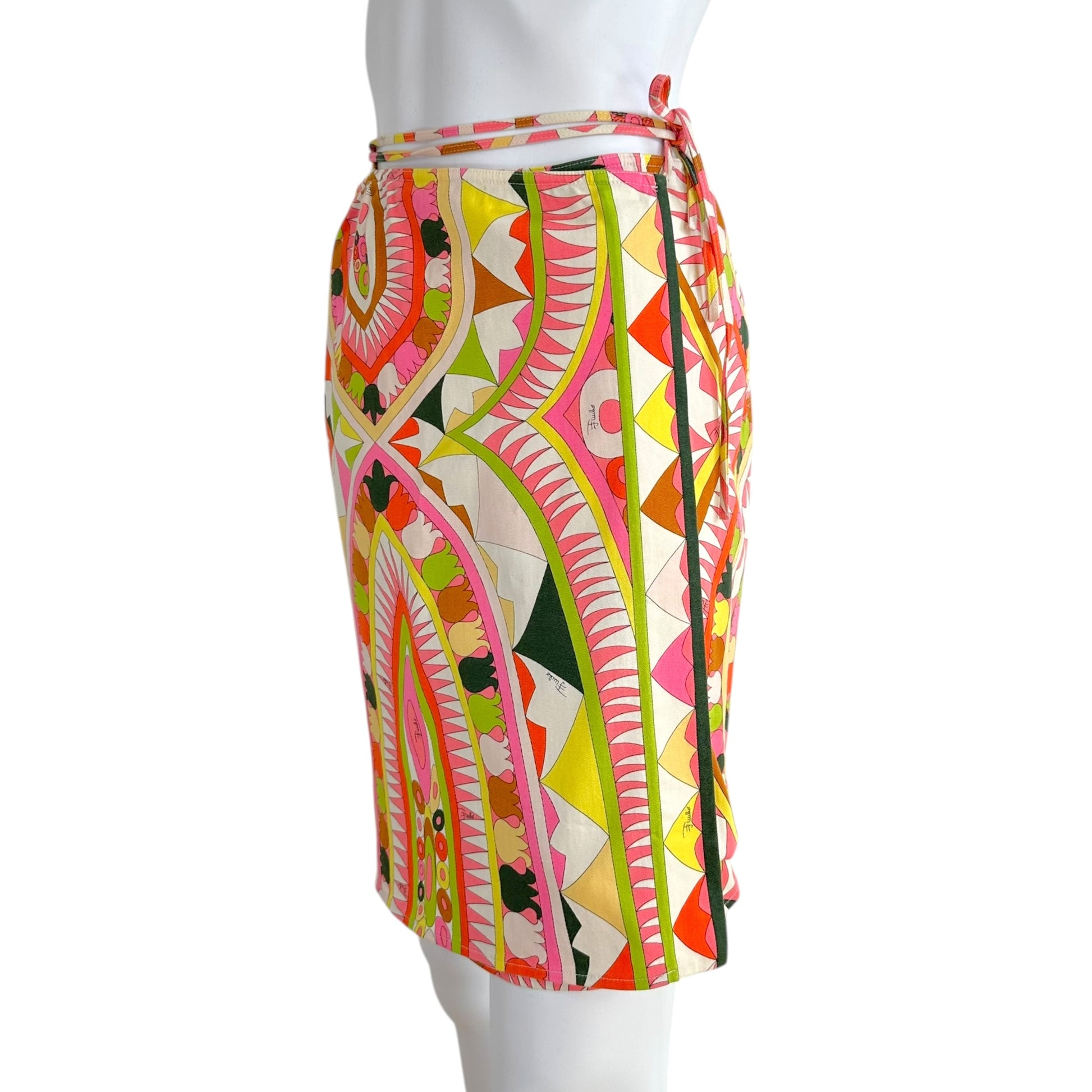 Emilio Pucci Midi Wrap Skirt Pink Green Multi Print