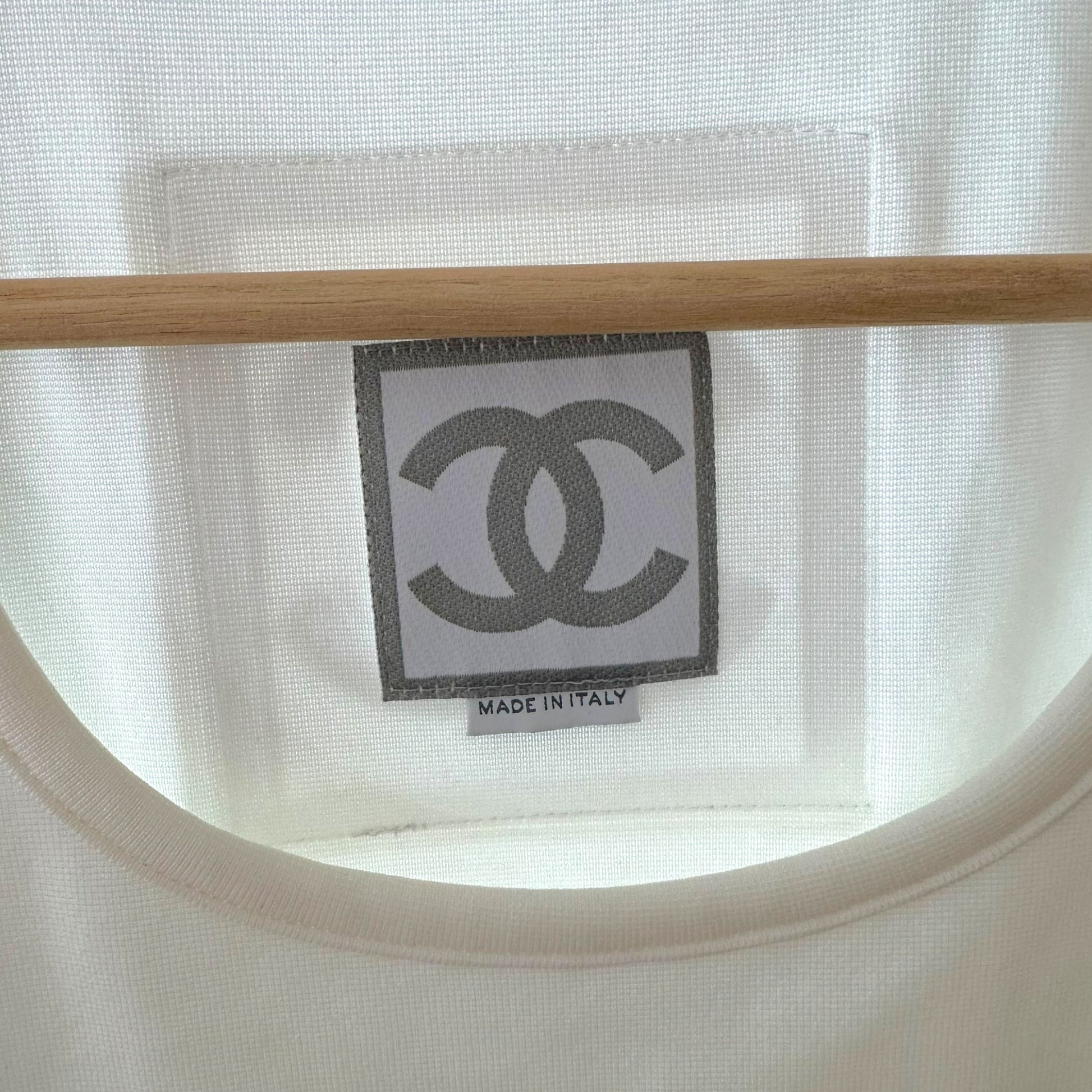Chanel Sport Gray Ivory Logo Patch Tank Top