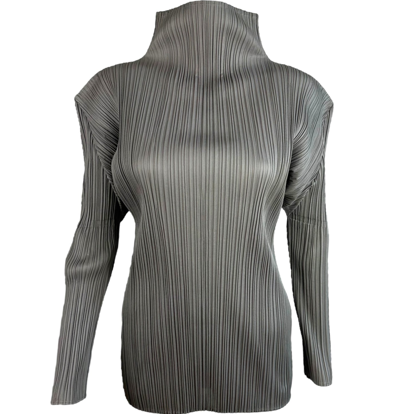 Issey Miyake Pleats Please Gray Pleated Turtleneck Blouse - Outfit Repeater
