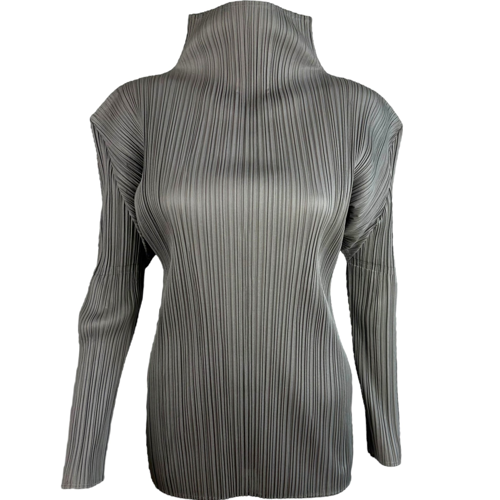 Issey Miyake Pleats Please Gray Pleated Turtleneck Blouse - Outfit Repeater