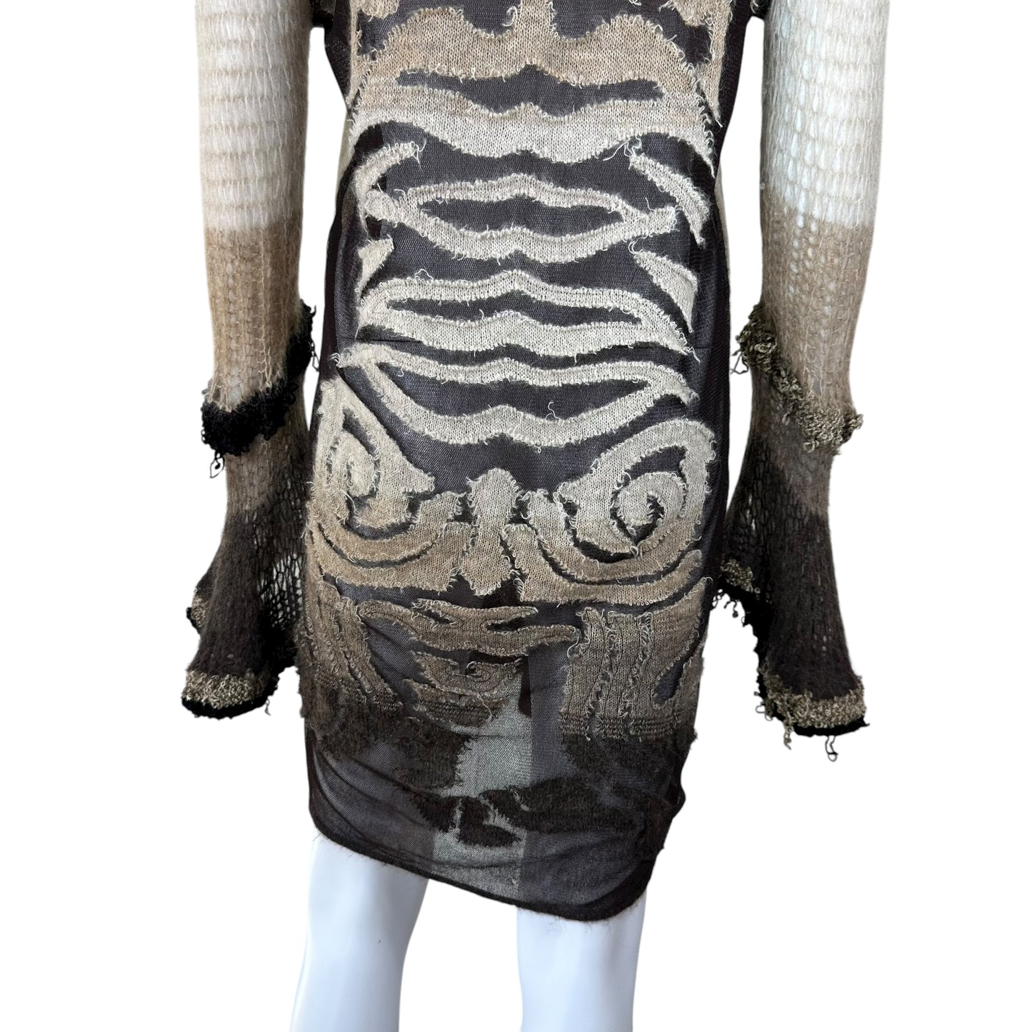 Jean Paul Gaultier Brown Patterned Open Knit Mohair Cardigan