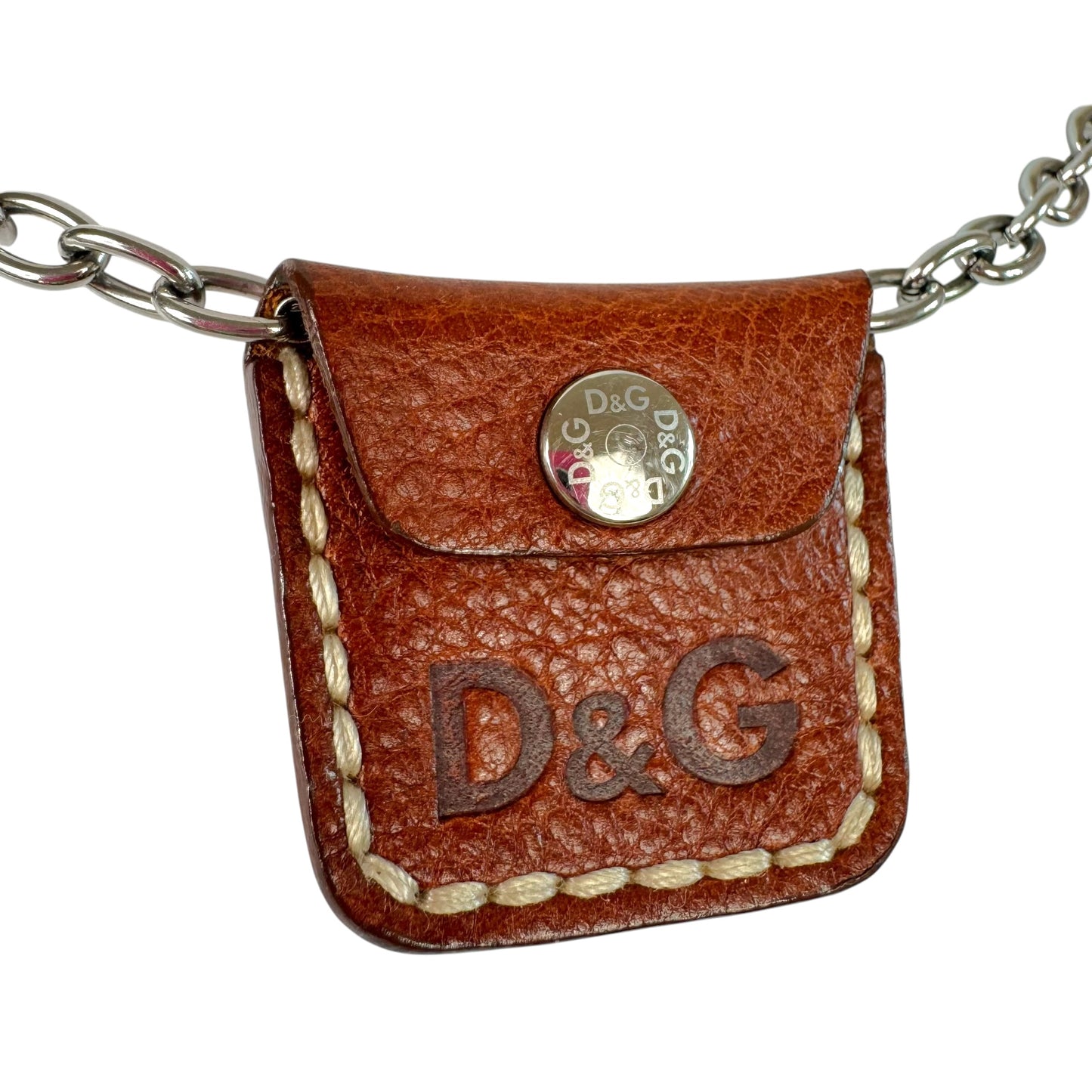 D&G Dolce & Gabbana Leather Logo Mini Pocket Necklace