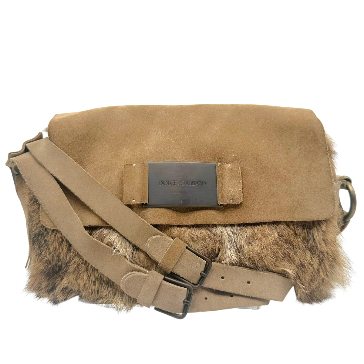 Dolce & Gabbana Rabbit Fur Suede Crossbody Bag