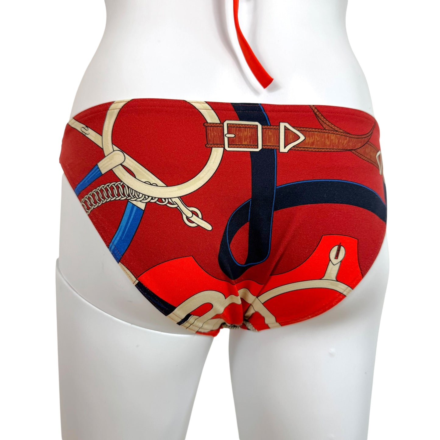 Hermes Burgundy & Red Buckle Print Triangel Tie Bikini Set